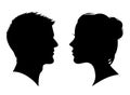 Man and woman silhouette. Face to face - vector Royalty Free Stock Photo